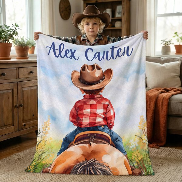 Personalizzato carino Cowboy Cowgirl morbido lancio coperta con nome Home Decor uso quotidiano regalo di compleanno per i bambini