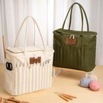 Personlig monogram stor förvaringsväska för garn i canvas med nålfickor och handtag Virka Stickning Tillbehör Födelsedagspresent för hantverksälskare