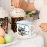 Personalised Easter Bunny 12 oz Coloured Rim Enamel Mug with Name and Initial Daily Use Easter Gift for Family Kids