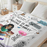 Personalised Reading Cartoon Character Birth Flower Soft Throw Blanket with Name Daily Use Graduation Birthday Gift for Book Lover Bookworm Her