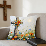 Personalized Cross Flower Soft Throw Pillow Cover with Name Daily Use Birthday Gift for Family Christians