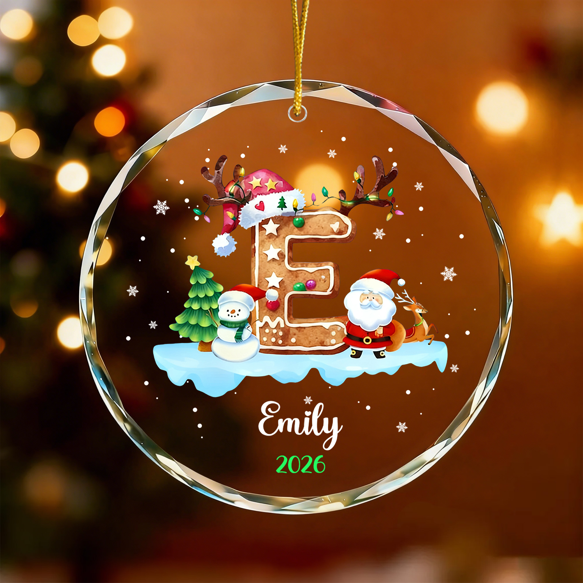 Bonhomme de neige personnalisé Père Noël Ornement en verre acrylique avec nom et année Décoration de l'arbre Cadeau de Noël pour les enfants Amis