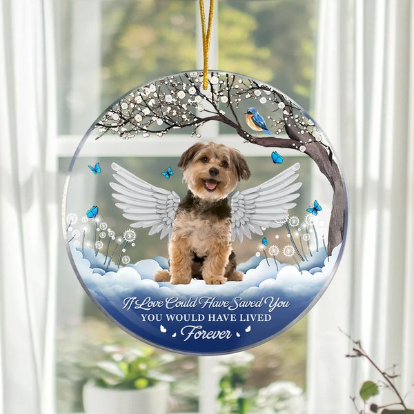 Personalized Angel Wing Cloud Flower Acrylic Ornament with Photo and Text Home Tree Decor Memorial Sympathy Pet Loss Gift for Pet Owner
