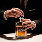 Personalised Vintage Emblem Whiskey Decanter Glass with Engraved Initial and Name Birthday Anniversary Gift for Men Whiskey Lovers