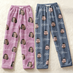 Personalized 1-3 Face Photos Soft Skin-Friendly Flannel Pajama Pants with Name and Drawstring Waistband Daily Use Birthday Gift for Family Friends
