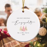 Personalized Our First Christmas Engaged Heart Round Ceramic Ornament with Name Tree Decor Christmas Gift for Couple