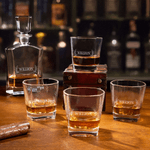 Personalised Vintage Emblem Whiskey Decanter Glass with Engraved Initial and Name Birthday Anniversary Gift for Men Whiskey Lovers