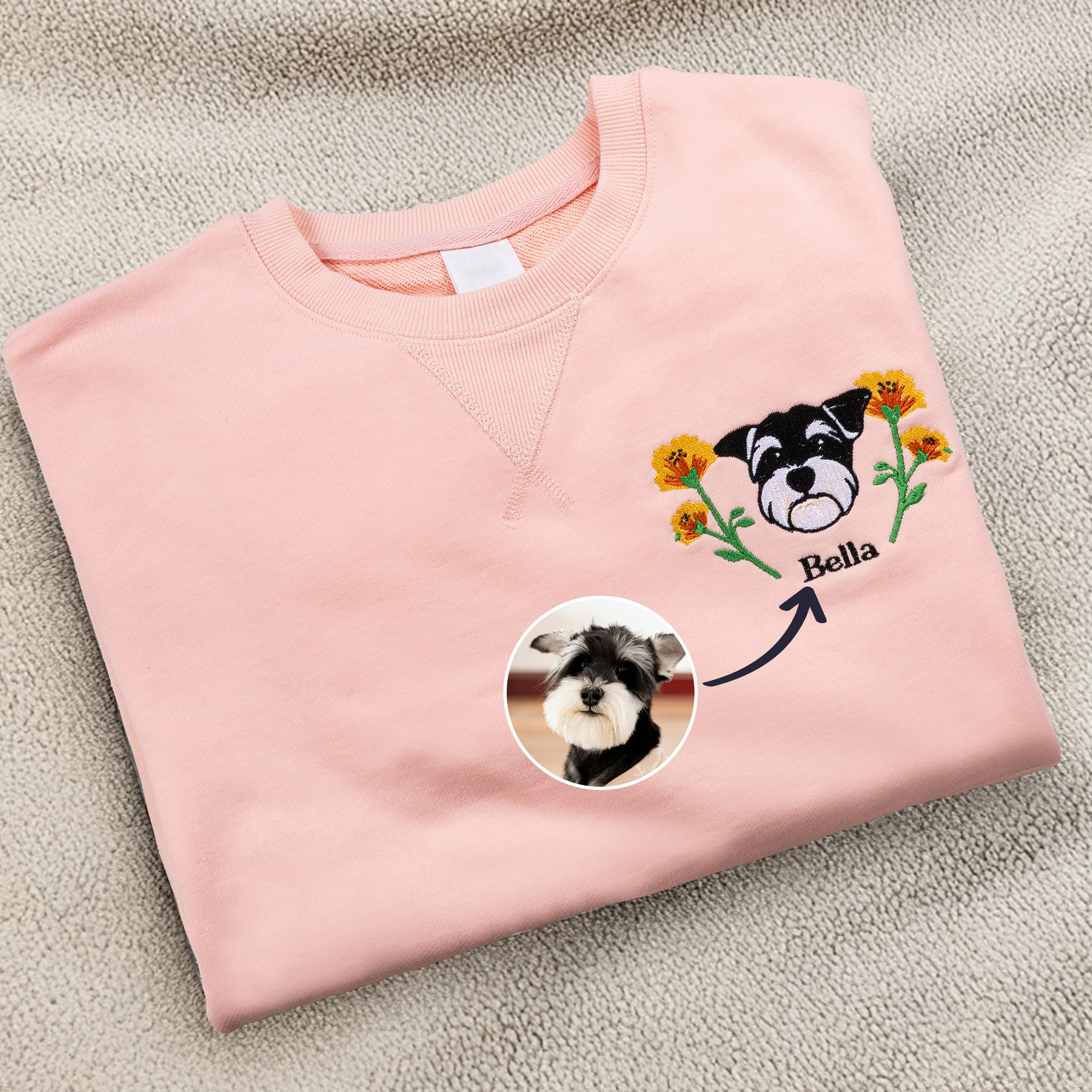 T-shirt Sweatshirt Sweat à Capuche Personnalisé avec Photo Fleur de Naissance Nom Brodés Vêtement en Coton Cadeau pour Amoureux d'Animal de Compagnie
