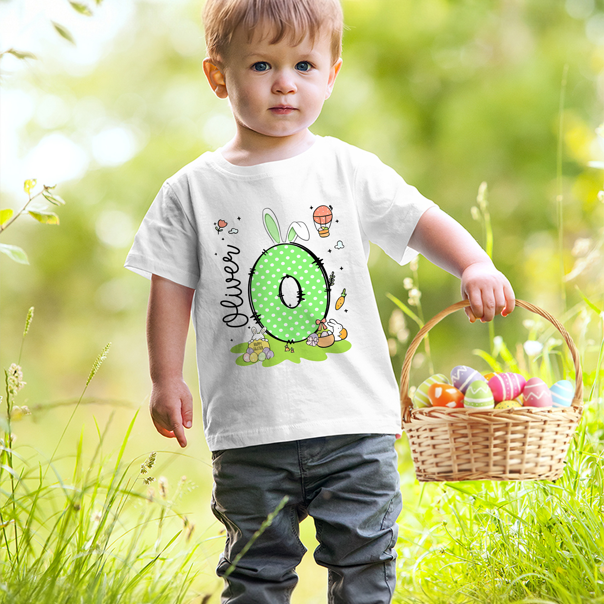 T-shirt enfant 100% coton avec nom Chasse à l'œuf de Pâques personnalisé Cadeau de Pâques pour garçons filles