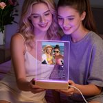 Personlig bästa vän foto 4-färgad akryl LED-nattlampa med namn och träbas Födelsedag Brudtärna Jubileumspresent för besties systrar