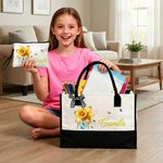 Personalized Birth Flower Birthstone Large Tote Bag Portable Makeup Bag with Name Mother's Day Birthday Gift for Women Girls