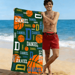 Personalised Basketball Design Quick Dry Oversized Microfiber Beach Towel with Name and Initial Beach Party Holiday Gift for Basketball Lovers