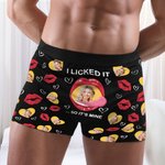 Personalized I Licked It Red Lip Heart Photo Men's Underwear Boxer Brief with Name Valentine's Day Anniversary Gift for Couple Partner