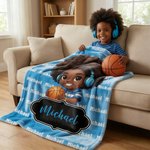 Personlig söt tecknad liten svart pojke mjuk kasta filt med namn heminredning födelsedag jubileumsgåva för pojkar