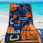 Personalised Basketball Design Quick Dry Oversized Microfiber Beach Towel with Name and Initial Beach Party Holiday Gift for Basketball Lovers