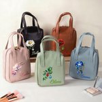 Personalized Birth Flower Gemstone PU Leather Makeup Bag with Name and Handle Travel Anniversary Birthday Gift for Women