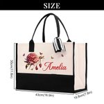 Personalized Birth Flower Birthstone Large Tote Bag Portable Makeup Bag with Name Mother's Day Birthday Gift for Women Girls