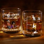 Personalized Face Photo Cartoon Couple Character 10 oz Rock Whisky Glass with Name Valentine's Day Anniversary Birthday Gift for Couple