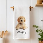 Gepersonaliseerde theedoek met foto van huisdier in aquarelstijl met naam Keukendecor voor dagelijks gebruik Verjaardagscadeau voor huisdiereigenaren