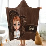 Personalised Retro Heart Cartoon Character  Soft Hooded Blanket with 1-8 Names  Home Decor Birthday Gift for Women