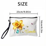 Personalized Birth Flower Birthstone Large Tote Bag Portable Makeup Bag with Name Mother's Day Birthday Gift for Women Girls