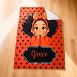 Personalized Polka Dots Cute Cartoon Little Girl Soft Throw Blanket with Name Home Decor Birthday Gift for Black Girl