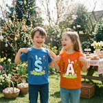 Personalized Cute Bunny Initial 100% Cotton Kid T-shirt with Name Easter Egg Hunt Easter Gift for Boys Girls