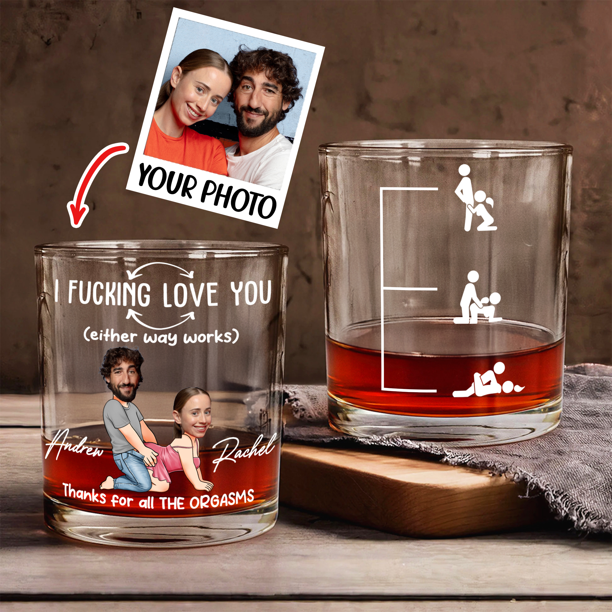 Verre Rock Whisky 10 oz avec nom Cadeau d'anniversaire de Saint-Valentin pour couple