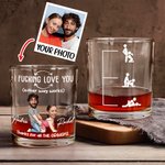 Personalized Face Photo Cartoon Couple Character 10 oz Rock Whisky Glass with Name Valentine's Day Anniversary Birthday Gift for Couple