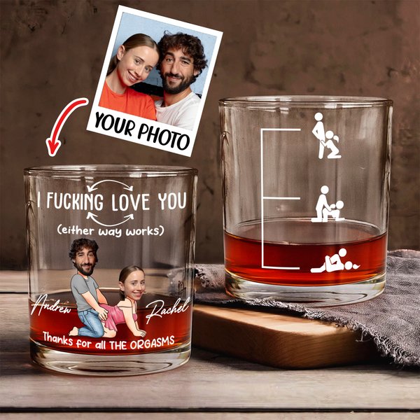 Personligt ansiktsfoto tecknad parkaraktär 10 oz Rock Whiskyglas med namn Alla hjärtans dag jubileums- och födelsedagspresent för par