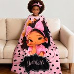 Personalized Polka Dots Cute Cartoon Little Girl Soft Throw Blanket with Name Home Decor Birthday Gift for Black Girl