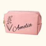 Borsa per il trucco personalizzata di grande capacità in pelle con nome, regalo di matrimonio e compleanno per lei