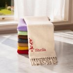 Personalized Super Soft Warm Scarf Shawl with Embroidered Birth Flower and Text Fashion Accessory Birthday Christmas Gift for Couple Family