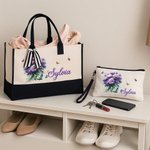Personalized Birth Flower Birthstone Large Tote Bag Portable Makeup Bag with Name Mother's Day Birthday Gift for Women Girls