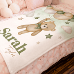 Personalised Bear Balloon Soft Throw Blanket with Name Home Decor Birthday Baby Shower Gift for Newborns Kids