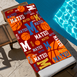 Personalised Basketball Design Quick Dry Oversized Microfiber Beach Towel with Name and Initial Beach Party Holiday Gift for Basketball Lovers