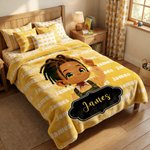 Personlig söt tecknad liten svart pojke mjuk kasta filt med namn heminredning födelsedag jubileumsgåva för pojkar