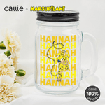 Personalized Cute Tail-Bouncing Marsupilami 16 oz Mason Jar with Handle Lid and Name Birthday Gift for Family Friends | Callie × Marsupilami®