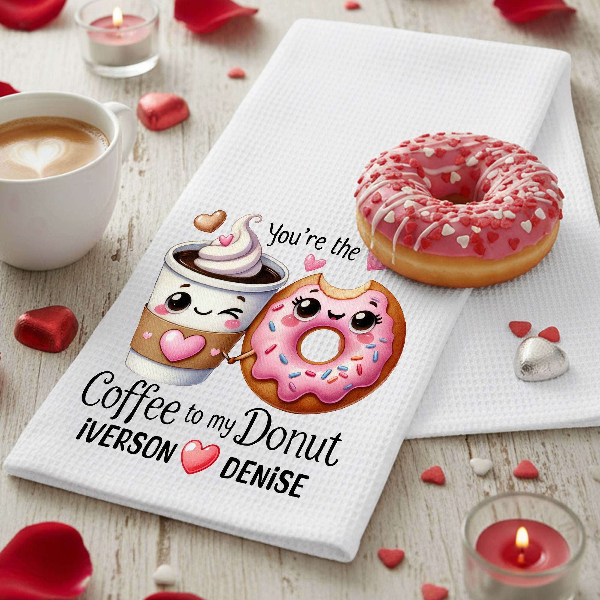 Torchon gaufré super absorbant avec nom Décoration de cuisine Anniversaire Cadeau de St Valentin pour couple