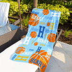 Personalised Basketball Design Quick Dry Oversized Microfiber Beach Towel with Name and Initial Beach Party Holiday Gift for Basketball Lovers