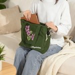 Personalisierte Cord Shopper mit Geburtsblumen und Namen große Kapazität stylische Tragetasche Alltag Muttertag Geburtstag Geschenk für Damen