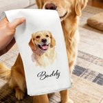 Gepersonaliseerde theedoek met foto van huisdier in aquarelstijl met naam Keukendecor voor dagelijks gebruik Verjaardagscadeau voor huisdiereigenaren