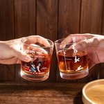 Personalized Face Photo Cartoon Couple Character 10 oz Rock Whisky Glass with Name Valentine's Day Anniversary Birthday Gift for Couple