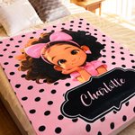 Personalized Polka Dots Cute Cartoon Little Girl Soft Throw Blanket with Name Home Decor Birthday Gift for Black Girl