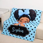 Personalized Polka Dots Cute Cartoon Little Girl Soft Throw Blanket with Name Home Decor Birthday Gift for Black Girl