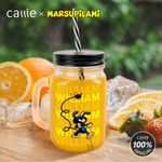 Personalized Cute Tail-Bouncing Marsupilami 16 oz Mason Jar with Handle Lid and Name Birthday Gift for Family Friends | Callie × Marsupilami®