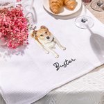 Gepersonaliseerde theedoek met foto van huisdier in aquarelstijl met naam Keukendecor voor dagelijks gebruik Verjaardagscadeau voor huisdiereigenaren