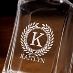 Personalised Vintage Wreath whisky Hexagonal Decanter with Name and Initial Father's Day Birthday Gift for Father Bartender