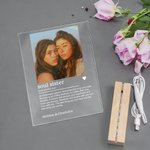 Personlig bästa vän foto 4-färgad akryl LED-nattlampa med namn och träbas Födelsedag Brudtärna Jubileumspresent för besties systrar