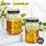 Personalized Cute Tail-Bouncing Marsupilami 16 oz Mason Jar with Handle Lid and Name Birthday Gift for Family Friends | Callie × Marsupilami®